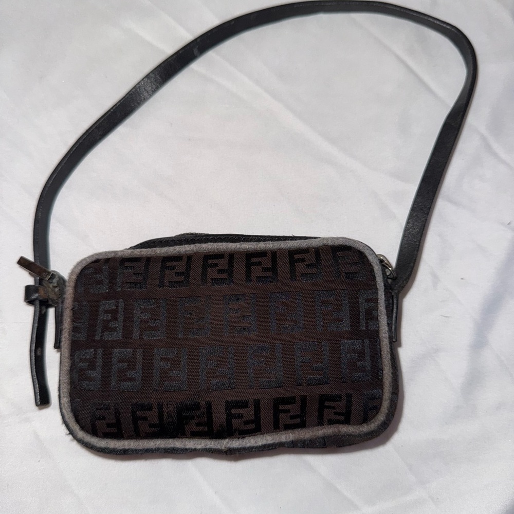 Vintage Fendi Monogram Handbag Black Leather Strap with Silver Accent